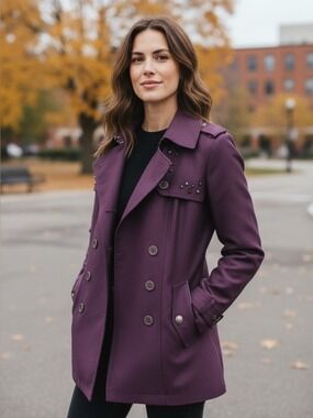 Sam Edelman purple short trench coat, studs embellishments, double brest size XS
